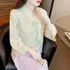 Women's Blouses Chiffon Shirts Embroidery Loose Chinese Style Ladies Clothing Fashion Three Quarter Spring/Summer Tops YCMYUNYAN