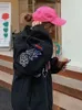 Giacche da donna HOUZHOU Giacca vintage nera Donna Giacche oversize casual Manica lunga Uniforme da baseball Kpop Harajuku Moda Streetwear Y2k 231218