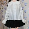 Blusas femininas outono kawaii laço retalhos lolita blusa feminina japonês macio doce bonito camisa estilo preppy chique fada jk manga longa topo