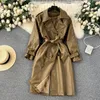 Trenchs de femmes manteaux d'automne manteau mode vestes en cuir pu dames revers cou manches longues double boutonnage vintage out wear épais