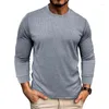 T-shirts pour hommes Duyit T-shirt à manches longues à col rond ample automne / hiver couleur unie gaufre sauvage basique