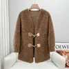 Manteau en fourrure d'agneau et d'herbe d'agneau pour femme, cuir et polaire de mouton mi-long intégré, col en v, pour les loisirs, automne/hiver 2023