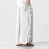 Ethnic Clothing Cotton Linen Pants Chinese Style Men's Clothes With Wide Leg Stories Are Inlaid Retro Casual Summer .