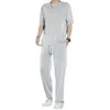 Herrspårar elastiska silkeslen casual tvådelar set rak veckade sportbyxor Sommaravsnitt Stiliga Drape Mens Clothing Suit S111