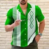 Men's Casual Shirts Summer Amazon Europe And The United States Striped Color Matching Lapel Street Short-sleeved Shirt Top