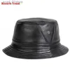 Wide Brim Hats Bucket Hats NEW RY995 Man Real Leather Fitted Flat Bucket Hats Male Outdoor Potted Short Brim Black/Brown Hip Gorras Elderly Fishing CL231217