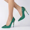 Scarpe eleganti fatte a mano con diamanti Tacchi alti Verde Moda Temperamento Décolleté Stiletto Punta a punta Gladiatore da donna sexy Desing