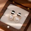 Boucles d'oreilles à tige en argent Sterling 925, perle de la famille Shi, pour femmes, luxe léger et goût élégant, automne hiver