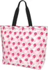Shoppingväskor jordgubberosa axelväska söt handväska återanvändbar livsmedelsbutik flickor duk förvaring handväskor mode