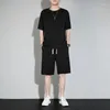 Men's Tracksuits Elastic Silky Casual Two-Piece Set Straight Pleated Sports Pants Summer Section Handsome Drape Mens Clothing Suit S111