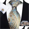 Neck Ties Neck Ties Blue Gold Floral Tie For Men Luxury 8Cm Wide Silk Wed Business Pocket Square Cufflinks Set Accessories Gravata 231 Dhot3