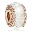 Loose Gemstones Original Rose Leaves Blue Wavy Ocean Matte  Pink Murano Bead Fit 925 Sterling Silver Bracelet Necklace Jewelry
