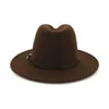 Bérets X3008 Style laine Fedora chapeaux automne et hiver chapeau de laine femme à bord plat Gentleman taille réglable feutre