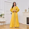 Etnische Kleding Marokko Feestjurk Voor Vrouwen Moslim Abaya Dubai Luxe Lace Up Lange Mouwen Split Maxi Jurken Kaftan Robe Longue vestidos