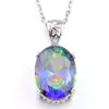 Luckyshine 6Pcs Lot Holiday gift Oval Rainbow Blue Mystical Topaz Gemstone 925s Silver Necklaces Cz Pendants Jewelry Unisex189R