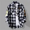 Männer Casual Hemden Lose Hemd Street Style Plaid Print Strickjacke Mantel Für Herbst Winter Lange Hülse Drehen-unten kragen Mid