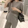 Capris Pregnant Women's Spring Summer Set Fashion Thin Loose Shirt Pants Western Style Twopiece Maternity Clothestshirt Pants