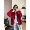 Women's Knits Big Button Up Black Knitted Sweater Cardigan Red Jacket For Autumn 2023 V-neck Coat