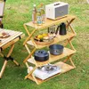 Flatware Sets Multifunctional Multi layer Bamboo Shelf Outdoor Camping Rack Foldable Portable Installation free Wood Storage Shoe 231218