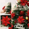 New Christmas Toy Supplies 12PCS Glitter Artificial Flowers Christmas with Clips Stems Xmas Tree Ornaments for Wedding Party Wreath Decoration 5in Flower