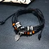 Charm Bracelets Vintage Leather Women Ethnic Style Woven Multilayer Braided Gift Men Wood Beads Leaves Shape Wristband