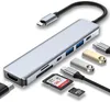 Hubs USB C Hub 7 en 1 Adaptador con 4K HDMI, 2 puertos tipo C, lector de tarjetas SD/TF, compatible con MacBook Pro Air Laptop Soporta 100W F