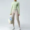 lu-33 Ensembles actifs tenue de Yoga jogging vestes de Sport femmes chemises de Sport coupe ajustée à manches longues manteau de Fitness hauts avec trous pour les pouces Gym femmes