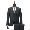 Spring and Autumn New Blue Grey Grid Thickened Suit Formal Men's Suit Three Piece Set Groom Dress Manufacturer Wholesale
