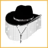 Berets Shining Rhinestones Fringe Sun Hat Elegant Women Wedding Panama Dress Up Cosplay Party Cap Western Tassels Cowgirl Hats
