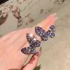 Kolczyki na stadnina wykwintna pełna sześcienna cyrkonia motyl 925 srebrny fioletowy kryształowy elegancki elegancki urok biżuterii do uszu