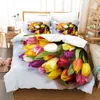 Beddengoed sets Beauty Flower Set Twin Volledige Queen King Size Rose Zonnebloem Bed Aldult Kid Slaapkamer 3D 015 231218