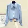 Women's Blouses Long Sleeve Button Up Shirt Women Autumn Fashion Tops Age Reducing Chiffon Doll Neck Covering Belly Korean White Blouse