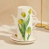 Ensemble de tasses à café tulipe nordique, 2 tasses et 1 théière, tasse en céramique pour thé de l'après-midi, tasses coréennes pour filles