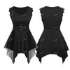 Women's Tanks ROSEGAL Plus Size Vest Black Camis Top Gothic Fishnet Panel Rings Light Gray Twist Cinched Guipure Lace Ruched