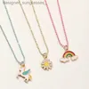 Naszyjniki wiszące 3PCS/Zestaw Nowy styl Słodki Dzieci Naszyjnik Drip Rainbow Unicorn Pendant Choker for Girls Kolorowe koraliki łańcuch dla dzieci biżuterię 231218