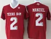 NCAA College Texas AM Aggies Football 2 Johnny Manziel Jersey Heren Kinderen Man Jeugd Rood Zwart Wit Teamkleur Borduren en naaien voor sport