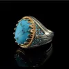 Bague turquoise personnalisée pour hommes et femmes, bagues en pierre naturelle en argent Sterling 925