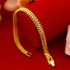 Charm Bracelets Pure 18K 999 Yellow Gold 6mm Bracelets for Women Classic Wedding Chain Link Bracelets Christmas Gifts Jewelry Never Fade 231218