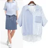 Tops 2021 Women's Summer Blouse Patchwork Color Striped Lady Shirts Asymmetrical Plus Size 5XL Women Blouse Loose Female Tops KE1625