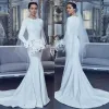 Elegant Mermaid Wedding Dress Soft Satin O-Neck Buttons Back Bridal Gown Simple White Long Sleeves Vestido de Novia 2024 Sweep Train