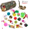 Kit de jouets pour chat, Tunnel pliable, jouet amusant, boules de plumes, en forme de souris, chaton, chien, chat, fournitures de jeu interactif, 21 pièces