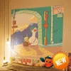 Anime tapeçaria de parede pendurado bonito engraçado pato mãe crianças hippie kawaii decoração do quarto tapeçaria estética para menina adolescente roomhome decoração