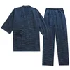 Men's Sleepwear Spring/Summer Pajamas Set Kimono Jacquard Cotton Japanese Striped Trouser Breathable Simple Two-piece Suit Pijama