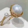 Cluster Rings SGARIT Fashion 14K Gold Filled Pearl Open Ring Natural Edison 10-11MM Handmade Women's Simple