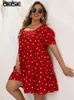 Dresses GIBSIE Heart Print Puff Sleeve Ruffle Hem Dress Plus Size 3XL 4XL Women Holiday Casual Boho Summer Mini Dresses Women Clothing
