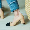 Dress Shoes Classic Sandals Fashion Designer Slingback Genuine Leather Shoes Ccity Versatile Womens Wedding Summer Chunky Thick Heels Round Head Slides