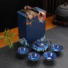 Te Pets Ceramic Pot and Cup Set Teaware Kung Fu Jun Kiln Change Teapot Alluvial Gold Chinese 231218