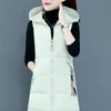 Kvinnors västar 2023 Autumn Winter Women Long Parkas Vest Warm Hooded Down Coat Parka damer ärmlös Waistcoat Jacket Outwear 231218