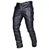 Mensbyxor Autumn Black Leather for Men PU Casual Slim Fit Skinny Motorcykel Punk Male Riding Straight Trousers 231218