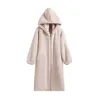 Manteau d'hiver en fausse fourrure d'agneau pour femme, veste longue en peluche pour dames, vêtements d'extérieur, à capuche, rose, noir, moelleux, 2023